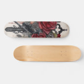 Skateboard Planche à roulettes Corbeau gothique & Roses  (Horz)