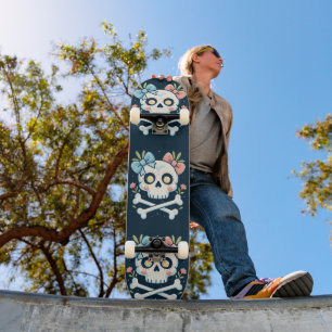 Skateboard Planche à roulettes crâne et os croisés féminin