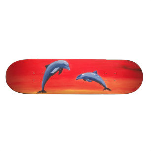 Skateboard Planche à roulettes d'art de dauphins de coucher