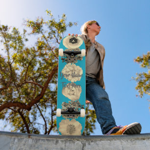 Skateboard Planche à roulettes Fleur Bleue Rétro