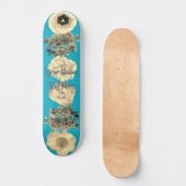 Skateboard Planche à roulettes Fleurs Sépia Sarcelle Rétro Vi (Recto)