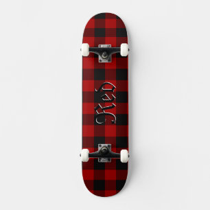 Skateboard Planche à roulettes géométrique à carreaux Red Buf