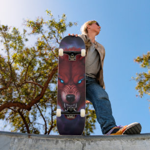 Skateboard Planche à roulettes Loup rouge pris au piège