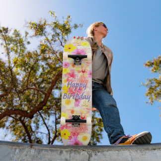 Skateboard Planche à roulettes montage floral en détresse vin