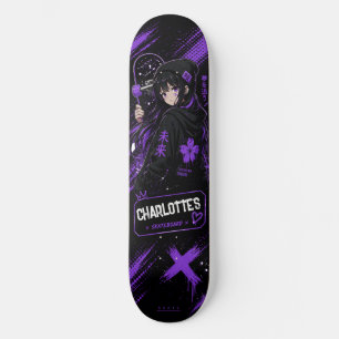 Skateboard Planche à roulettes personnalisée anime violet et