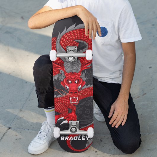 Skateboard Planche à roulettes personnalisée avec nom Red Dra