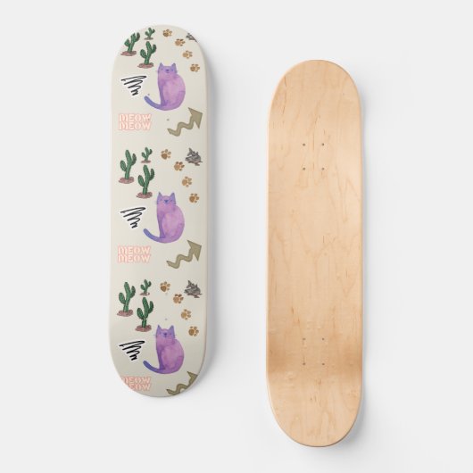 Skateboard Planche à roulettes Poisson Cactus Pâtes Meow (Recto)