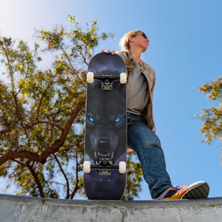 Skateboard Planche à roulettes tête de loup noir grognant