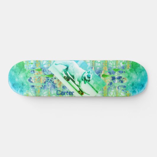 Skateboard Planche à roulettes verte bleue Tie dye Bulldog (Horz)