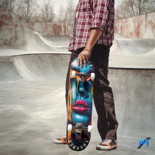 Skateboard Planche à roulettes visage pop art vibrant - Expre