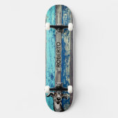 Skateboard Planche de skate en bois patiné bleu et sarcelle (Recto)