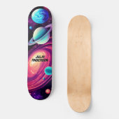 Skateboard Planètes cosmiques Universe Galaxy Rose & Bleu (Recto)