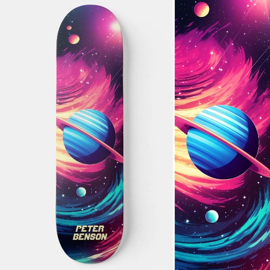 Skateboard Planètes cosmiques Universe Rose & Bleu
