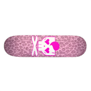 SKATEBOARD PLATE-FORME DE LÉOPARD DE ROSE DE CRÂNE DE KAWAII