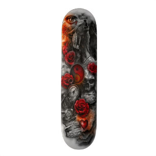 Skateboard Plate-forme d'imaginaire de crâne de loup de Yin