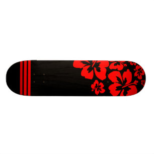 Skateboard Plate-forme influencée hawaïenne rouge et noire