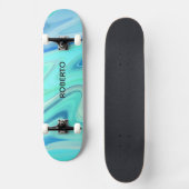 Skateboard Plateforme de skate à rayures fluides turquoise et (Recto)