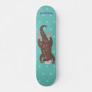 Skateboard Plongée de loutre mignonne sur dessin animé turquo