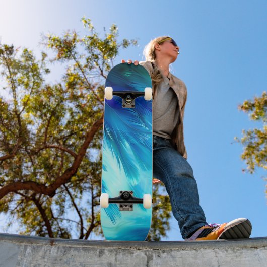 Skateboard Plume Abstrait Bleu Vert (Extérieur 1)
