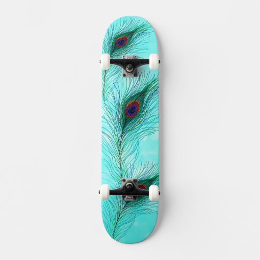 Skateboard Plumes de paon turquoise Turquoise violet (Recto)
