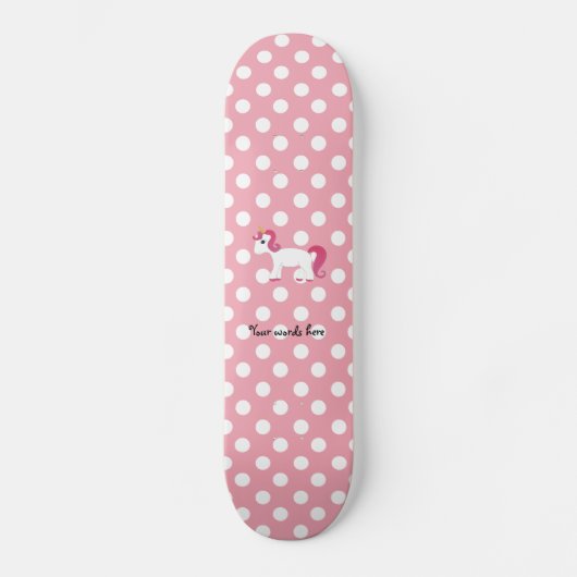 Skateboard Pois blanc rose de licorne (Recto)