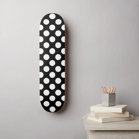 Skateboard Pois noirs et blancs, Motif Polka (Art mural)