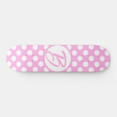 Skateboard Pois rétro rose et blanc, monogrammed (Horz)