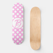 Skateboard Pois rétro rose et blanc, monogrammed (Recto)