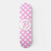 Skateboard Pois rétro rose et blanc, monogrammed (Recto)