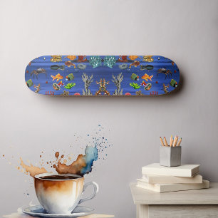 Skateboard Poisson rouge Vie marine océanique Bleu Mer Corail