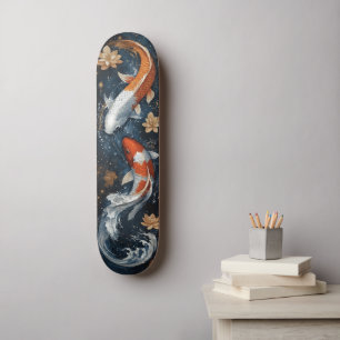 Skateboard Poisson Serene Koi avec fleurs Lotus