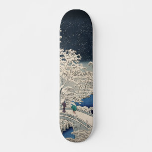 Skateboard Pont à tambour dans la neige Vintage Ukiyo-e Art j