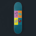 Skateboard Pop Art Bundle<br><div class="desc">Décor d'art mural dans le style Pop Art des années 80,  Le nom artistique est "lèvres Gossip",  cet art est entièrement mon propre dessin,  couleurs vives contrastent lèvres bouche et une belle femme visage dans les couleurs orange bleu turquoise pourpre. Un choix parfait d'idées cadeaux pour tous</div>