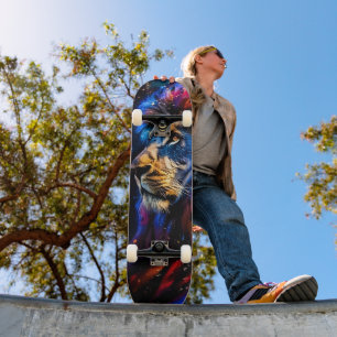 Skateboard Portrait de lion abstrait de faune cosmique