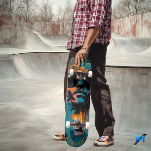 Skateboard Portrait Tropical Rétro avec Vibes Pop Art - Cool