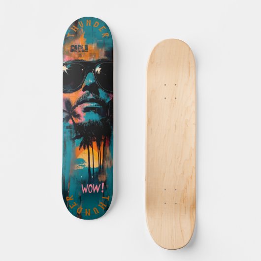 Skateboard Portrait Tropical Rétro avec Vibes Pop Art - Cool (Recto)