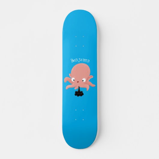 Skateboard Poulpe bébé rose mignon dessin animé humour (Devant)