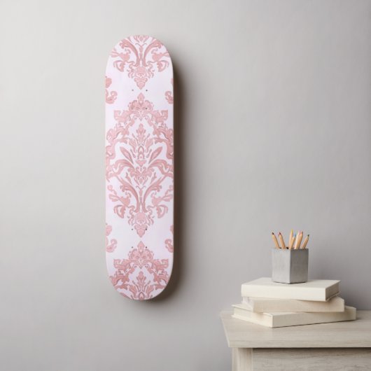 Skateboard Pretty in Pink Victorian Damask Watercolor Pattern (Art mural)