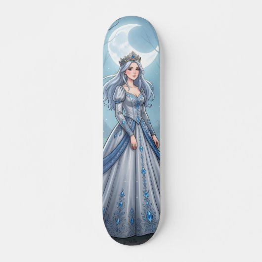 Skateboard Princesse bleu argent dans la forêt (Devant)