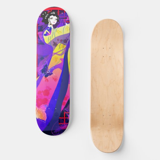 Skateboard Princesse jouant avec papillon. (Recto)