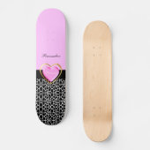 Skateboard Princesse noire rose Girly Giraffe Print et nom (Recto)