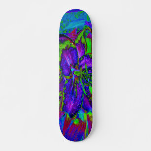Skateboard Psychedelic Purple and Lime Green Lily Flower