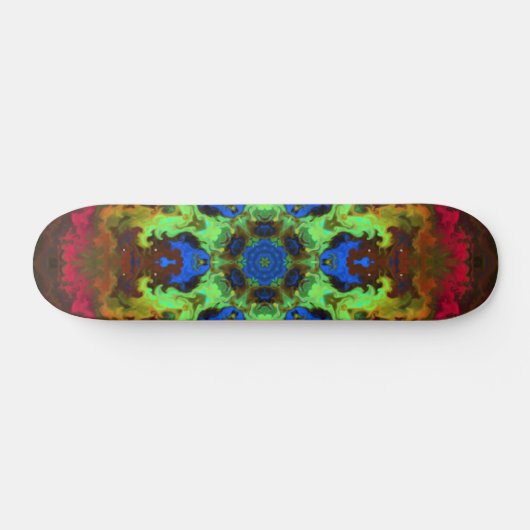Skateboard Psychédélique Mandala Fleur Vert Bleu et Rouge (Horz)