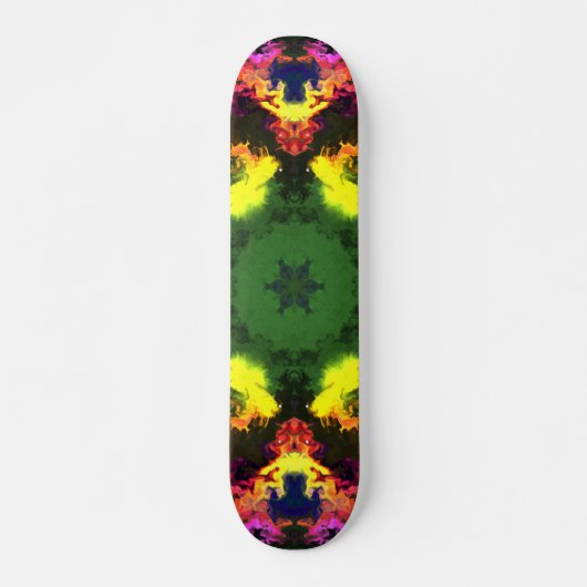 Skateboard Psychédélique Mandala Flower rose jaune et vert (Devant)