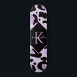 Skateboard Purple Black Leopard Cheetah Spots Print Monogram<br><div class="desc">This modern,  chic skateboard featuring purple & black animal spots would make a wonderful gift for someone,  who's into skateboarding! Easily add the desired name & initial by clicking on the "personalize this template" option.</div>