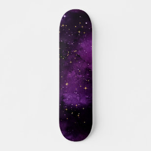 Skateboard Purple Galaxy Universe Gold Stars Étincelles Cosmi