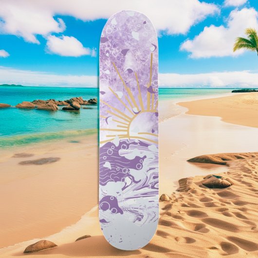 Skateboard Purple Lavender Lilac Gold Sunset Sun & Sea Waves