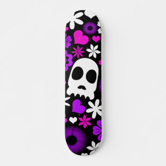 Skateboard Purple, Pink and White Skull and Floral Pattern