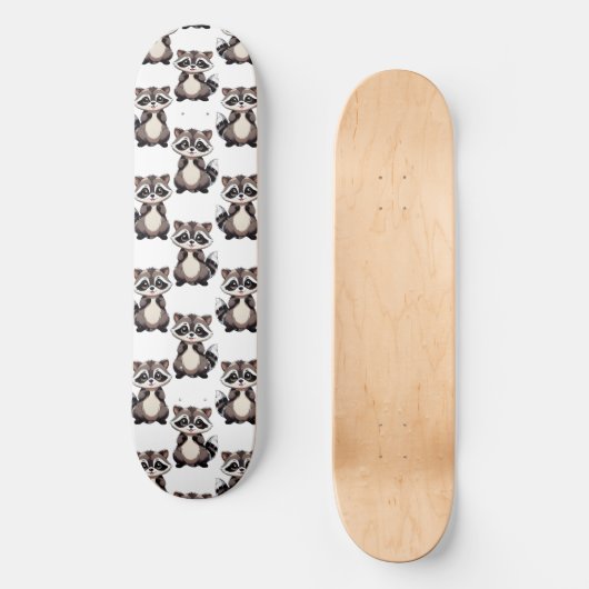 Skateboard Raccoon Pattern Design White  (Recto)