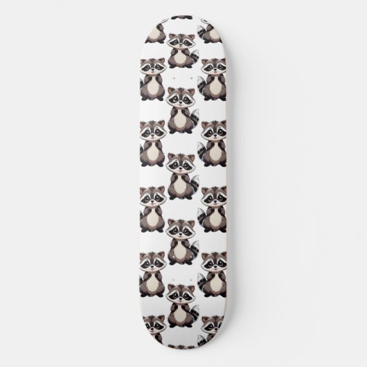 Skateboard Raccoon Pattern Design White  (Recto)